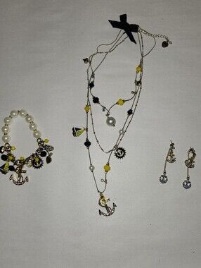 Betsey Johnson Jewelry Set Nautical Skull Boat Anchor Hearts